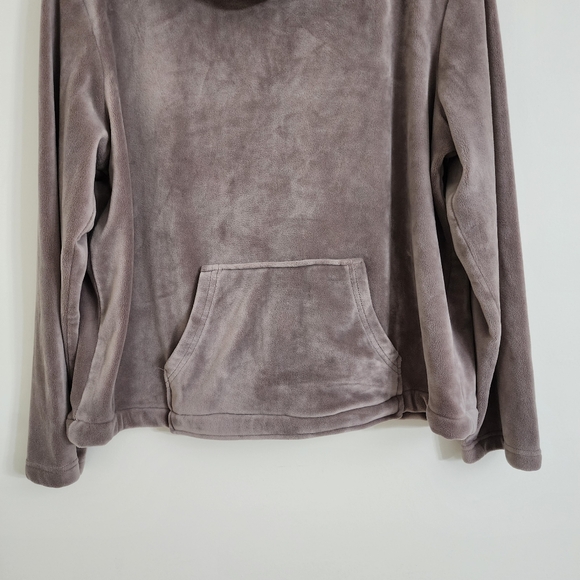 Softies Cozy Soft Velour Taupe Women's Cowl Neck Pullover Sweater L/XL Lounge - Picture 2 of 11